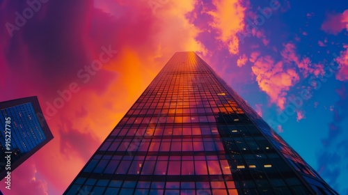 Wallpaper Mural Skyscraper at sunset with a vibrant sky, perfect for architectural design portfolios, corporate branding, and urban real estate marketing.
 Torontodigital.ca