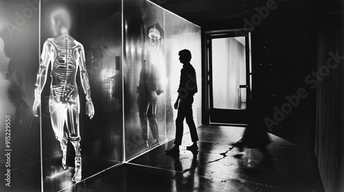 documentary shot future of artificial intelligence sci-fi movie background world with robots and androids humanoid mono black and white photography