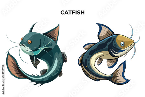 Detailed Catfish vector illustration. Perfect for culinary, marine, and environmental designs. High-quality vector for easy customization. Ideal for menus, packaging, education, and web graphics.