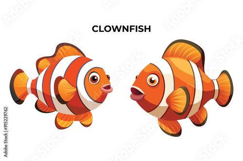 Detailed Clownfish vector illustration. Perfect for culinary, marine, and environmental designs. High-quality vector for easy customization. Ideal for menus, packaging, education, and web graphics.