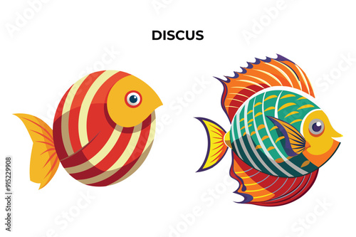 Detailed Discus fish vector illustration. Perfect for culinary, marine, and environmental designs. High-quality vector for easy customization. Ideal for menus, packaging, education, and web graphics.