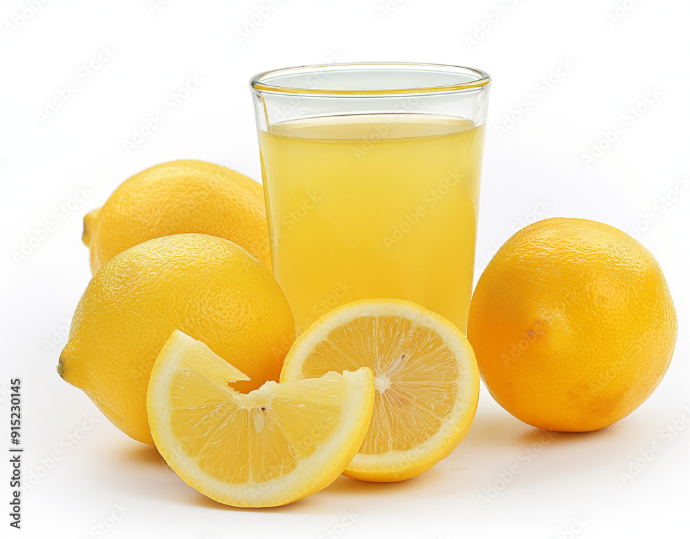 Refreshing fresh squeezed lemon juice with fresh fruits isolated on white background. AI generation Refreshing fresh squeezed lemon juice with fresh fruits isolated on white background. AI generation