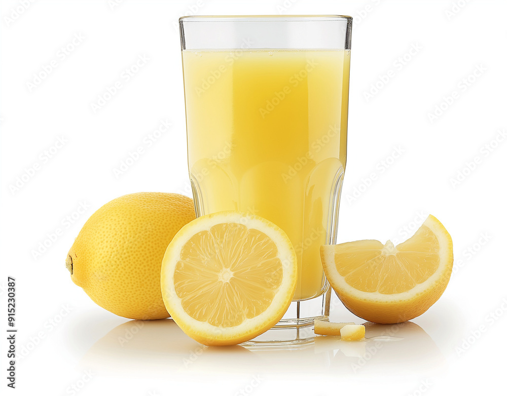 Refreshing fresh squeezed lemon juice with fresh fruits isolated on white background. AI generation Refreshing fresh squeezed lemon juice with fresh fruits isolated on white background. AI generation