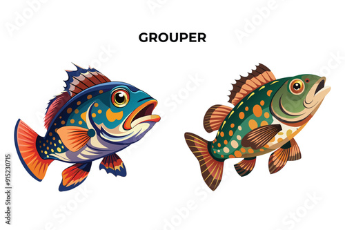 Detailed Grouper fish vector illustration. Perfect for culinary, marine, and environmental designs. High-quality vector for easy customization. Ideal for menus, packaging, education, and web graphics.