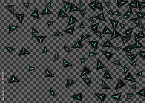 Obsidian Triangular Background Transparent Vector. Blue Neon Crystal Tech. Facet Poly Texture. Dark Concept Template.