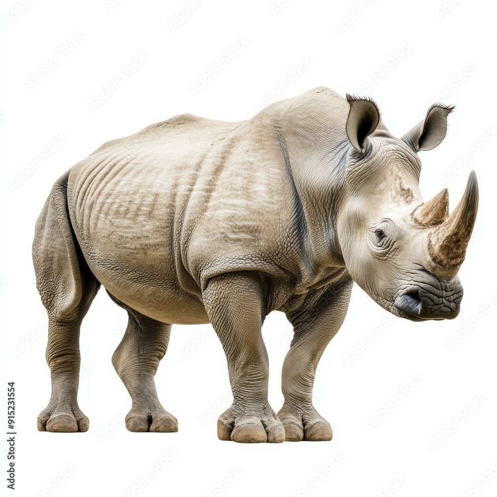 Fototapeta premium White Rhino Standing on a White Background