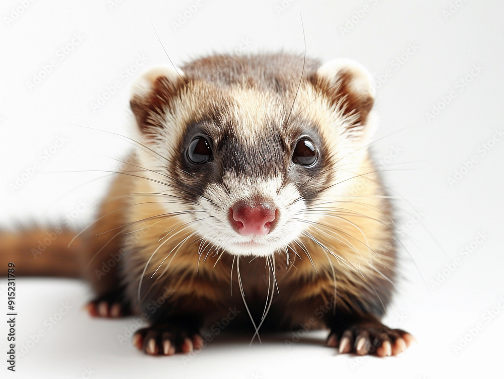 A curious ferret posing on a light background in a playful and lively manner A curious ferret posing on a light background in a playful and lively manner