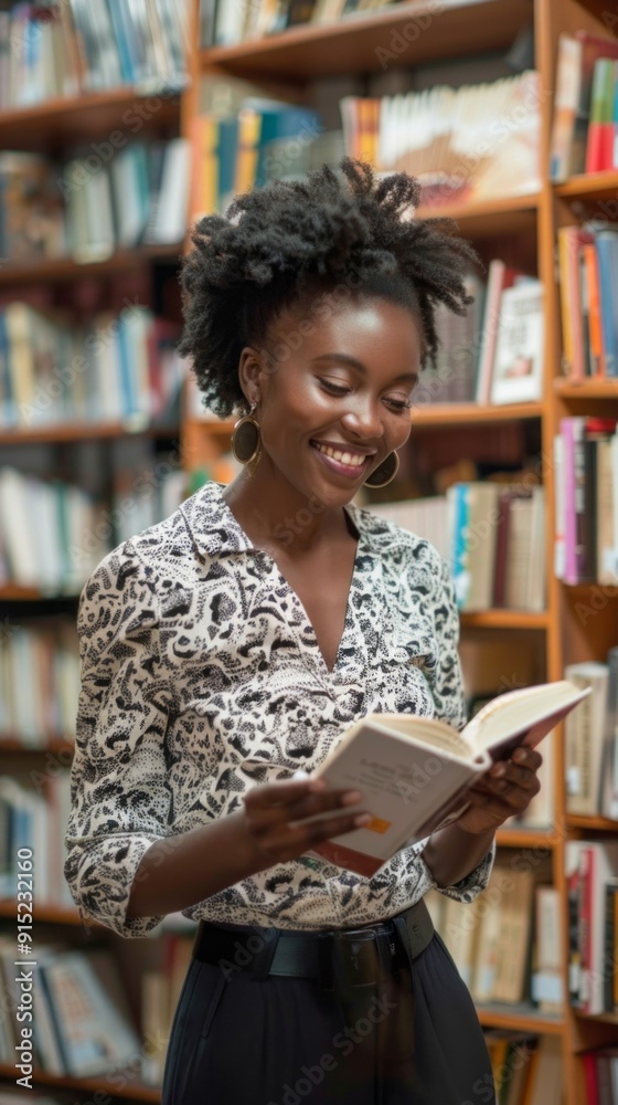 A woman is reading a book in a library A woman is reading a book in a library
