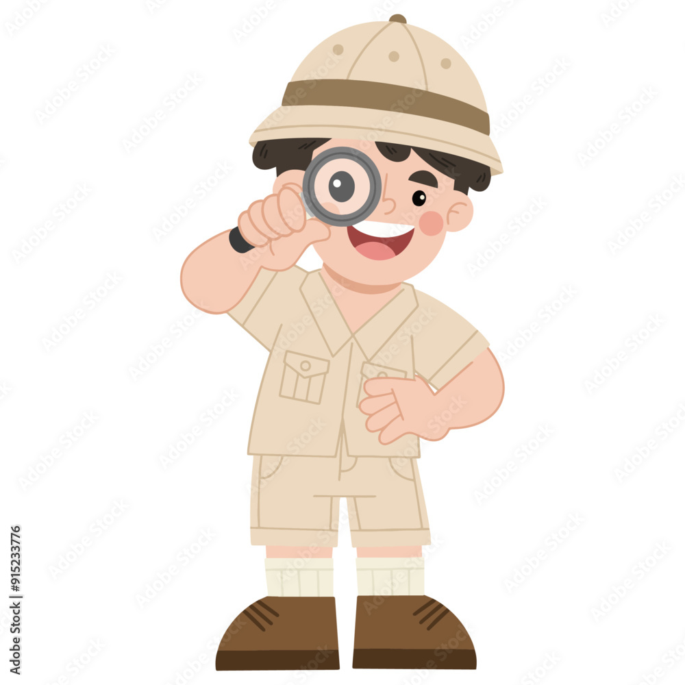 Vector illustration of adventurous boy with magnifying glass Vector illustration of adventurous boy with magnifying glass