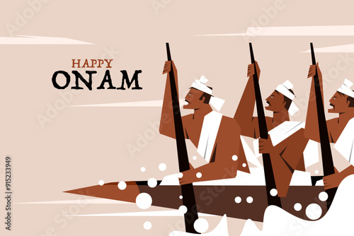 Traditional oarsmen rowing a boat during Onam festival.Concept of Onam festival in Kerala