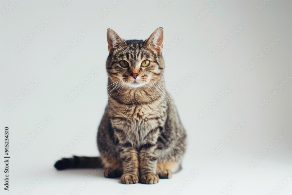 A close-up shot of a curious cat sitting on a white surface, looking directly at the camera A close-up shot of a curious cat sitting on a white surface, looking directly at the camera
