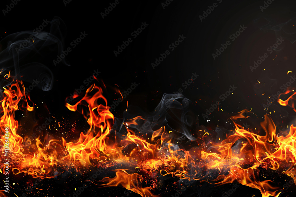 The background is black with flames. The background is black with flames.