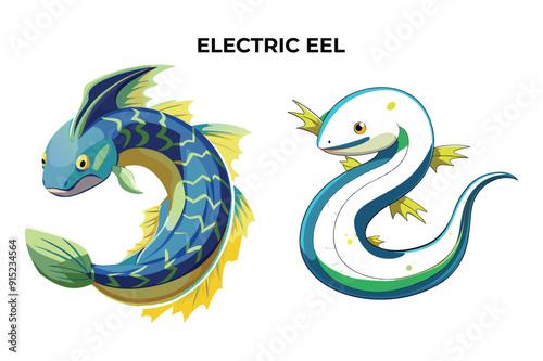 Detailed Electric Eel fish vector illustration. Perfect for culinary, marine, and environmental designs. High-quality vector for easy customization. Ideal for menus, packaging, education, and web grap