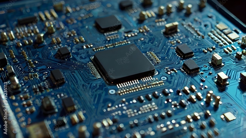 computer circuit board close up in blue color. generative ai computer circuit board close up in blue color. generative ai