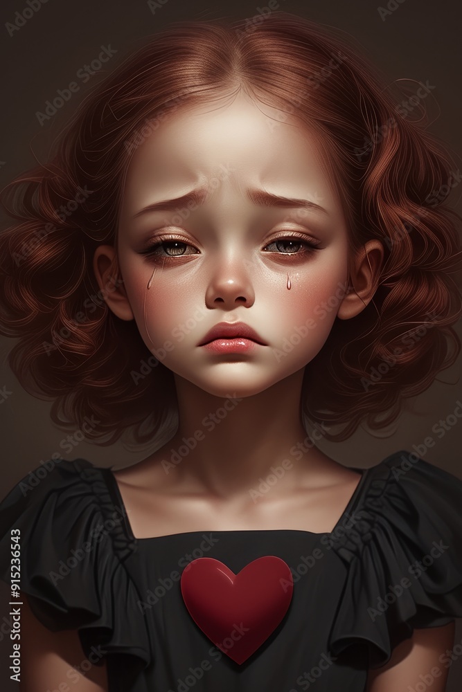 Teenage girl cries in feelings of love and resentment. Cute portrait of a child in tears and holding a heart in her hands. Teenage girl cries in feelings of love and resentment. Cute portrait of a child in tears and holding a heart in her hands.