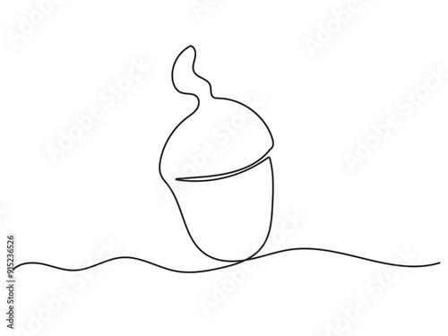 One line (line art) acorn, isolated on white background (backdrop). Nature. Food. Vector illustration.