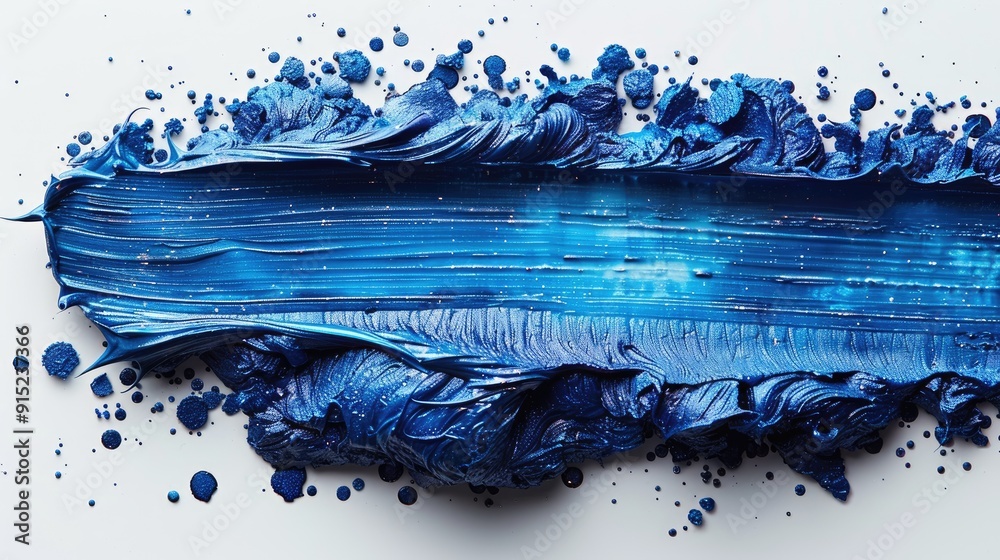 Sweeping Indigo Blue Brush Stroke with Splashes on White Background Sweeping Indigo Blue Brush Stroke with Splashes on White Background