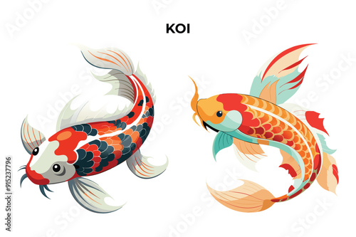 Detailed Koi fish vector illustration. Perfect for culinary, marine, and environmental designs. High-quality vector for easy customization. Ideal for menus, packaging, education, and web graphics.