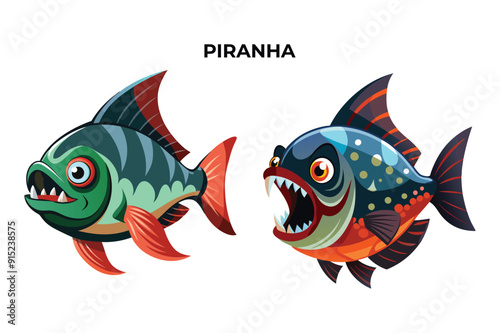 Detailed Piranha fish vector illustration. Perfect for culinary, marine, and environmental designs. High-quality vector for easy customization. Ideal for menus, packaging, education, and web graphics.