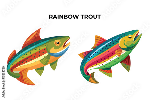 Detailed Rainbow Trout fish vector illustration. Perfect for culinary, marine, and environmental designs. High-quality vector for easy customization. Ideal for menus, packaging, education, and web gra