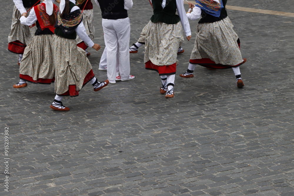 Basque folk dance spectacle in the street Basque folk dance spectacle in the street