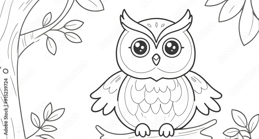 Fototapeta premium Couple owl as coloring book