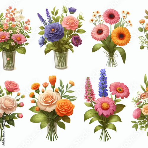 flower bouquet set vector illustration 