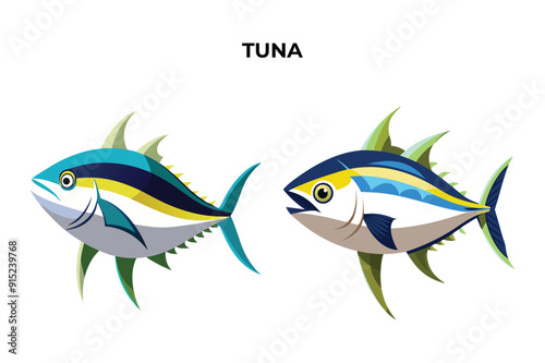 Detailed Tuna fish vector illustration. Perfect for culinary, marine, and environmental designs. High-quality vector for easy customization. Ideal for menus, packaging, education, and web graphics.