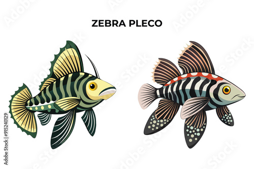 Detailed Zebra Pleco fish vector illustration. Perfect for culinary, marine, and environmental designs. High-quality vector for easy customization. Ideal for menus, packaging, education, and web graph