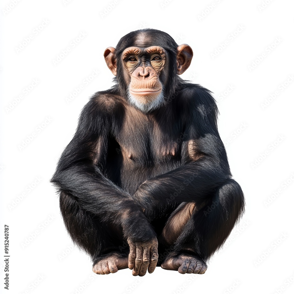 A Curious Chimpanzee Sitting on a White Background A Curious Chimpanzee Sitting on a White Background
