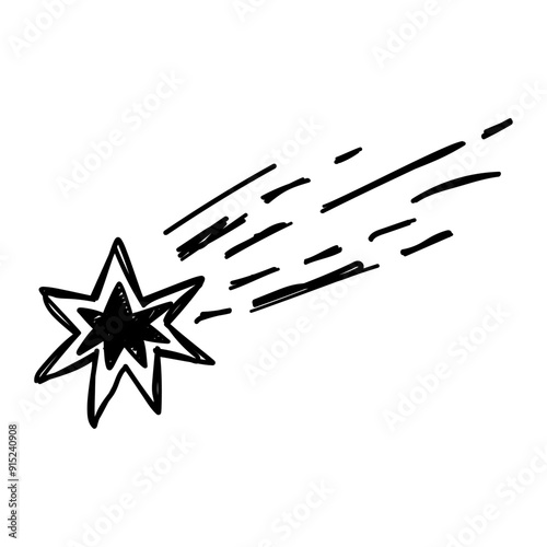 Black shooting stars hand drawn illustration, Vector doodle sketch falling stars icon.	