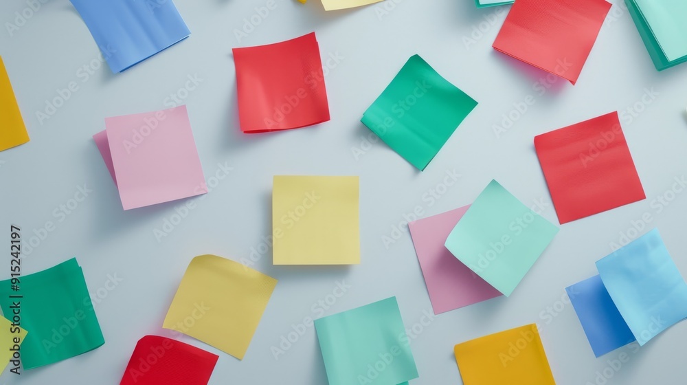 A whimsical pattern of sticky notes in varied hues of pink, yellow, green, and blue scattered across a white surface, creating a playful and organized visual effect. A whimsical pattern of sticky notes in varied hues of pink, yellow, green, and blue scattered across a white surface, creating a playful and organized visual effect.