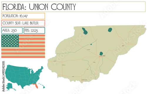 Large and detailed map of Union County in Florida USA.