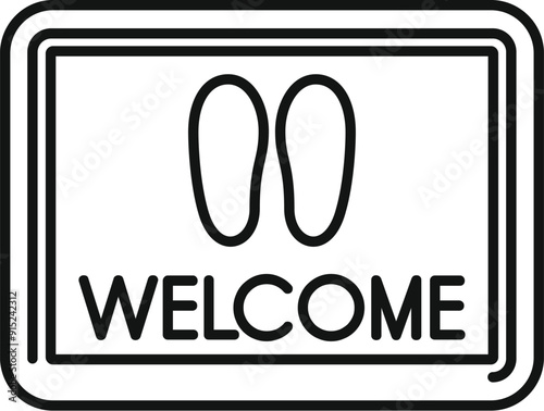 Clean doormat with welcome sign and footprints for indicating where to stand