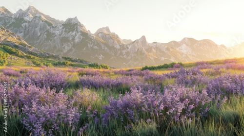 Wallpaper Mural Lavender field mountain sunrise wallpaper Torontodigital.ca