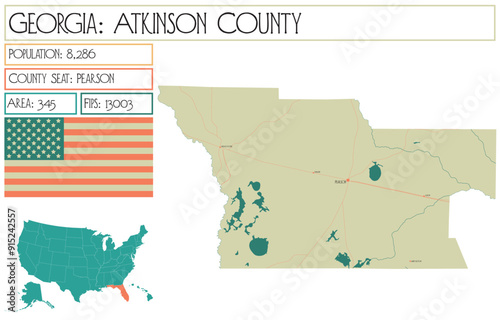 Large and detailed map of Atkinson County in Georgia USA.