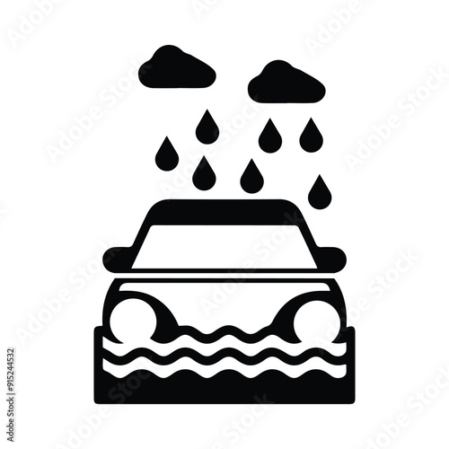 car, flood, disaster, icon, cloud, rain, car flood disaster icon