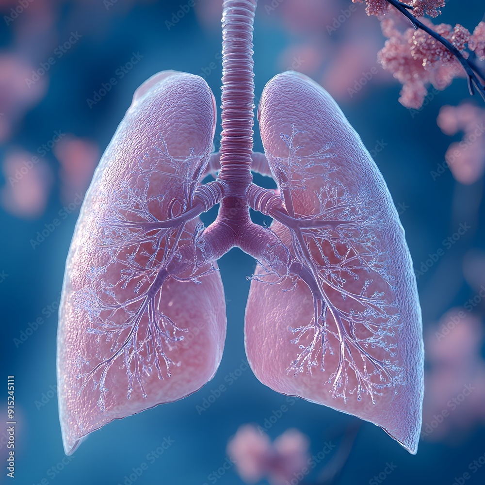 A 16:9 view of the respiratory system, focusing on the lungs, trachea, and diaphragm, with a clear representation of the airflow during breathing. A 16:9 view of the respiratory system, focusing on the lungs, trachea, and diaphragm, with a clear representation of the airflow during breathing.