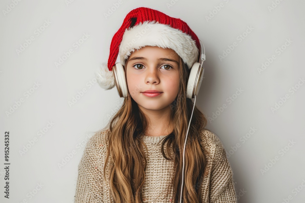 girl wear santa hat white background girl wear santa hat white background