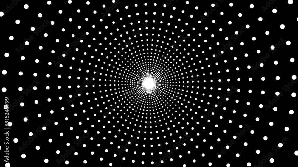 Circular tunnel polka dots black and white rotating, checker board 3d animation, optical illusion loop footage abstract background for vj, dj, template, meditation, intro and outro video