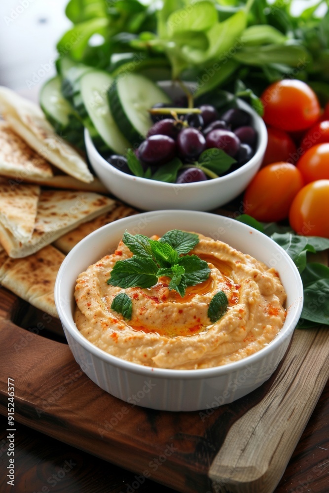 A delicious hummus and pita platter, designed as an antioxidant-rich meal perfect for health-conscious individuals. A delicious hummus and pita platter, designed as an antioxidant-rich meal perfect for health-conscious individuals.