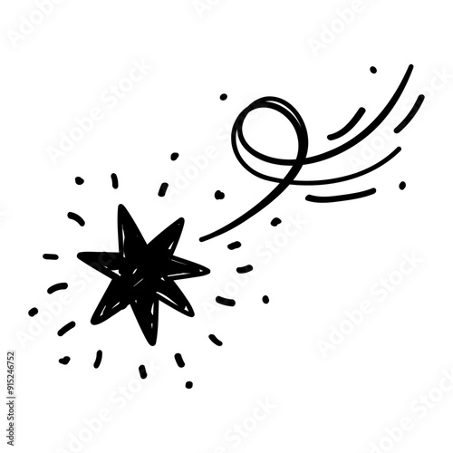 Black shooting stars hand drawn illustration, Vector doodle sketch falling stars icon.	