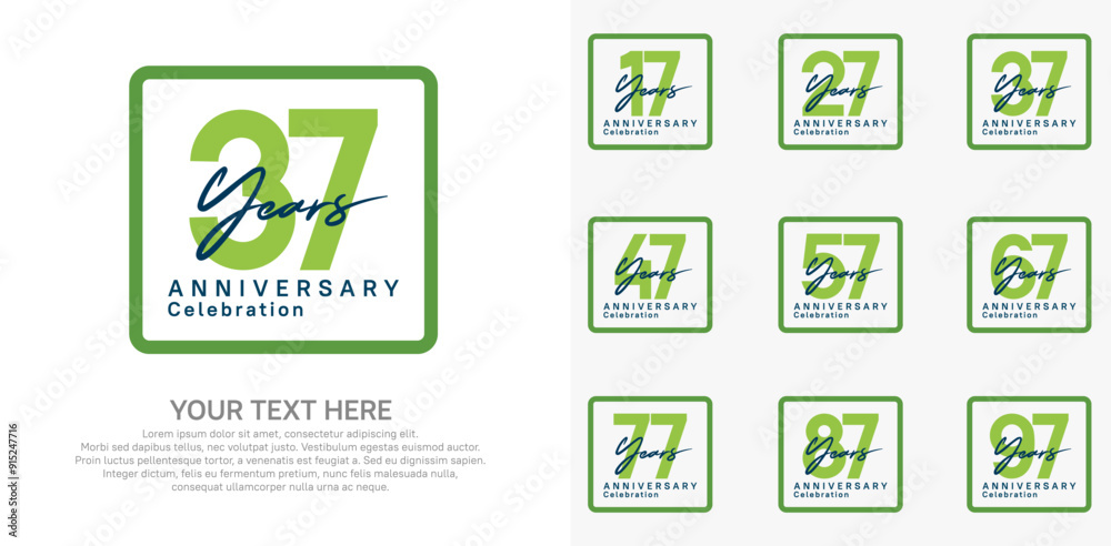anniversary set logo style with green color in square for company celebration moment anniversary set logo style with green color in square for company celebration moment