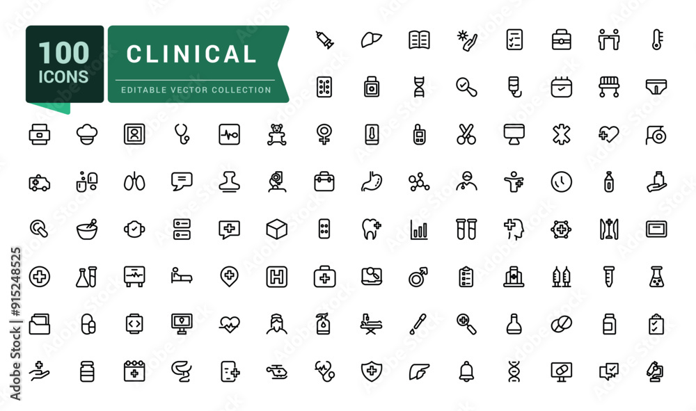 Clinical icon bundle. Set of outline icons related to healthcare, medical, medicine. Linear icon collection. Simple editable vector stroke illustration. Clinical icon bundle. Set of outline icons related to healthcare, medical, medicine. Linear icon collection. Simple editable vector stroke illustration.
