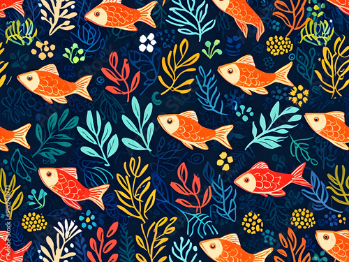 seamless pattern with fishes,Ai generated 