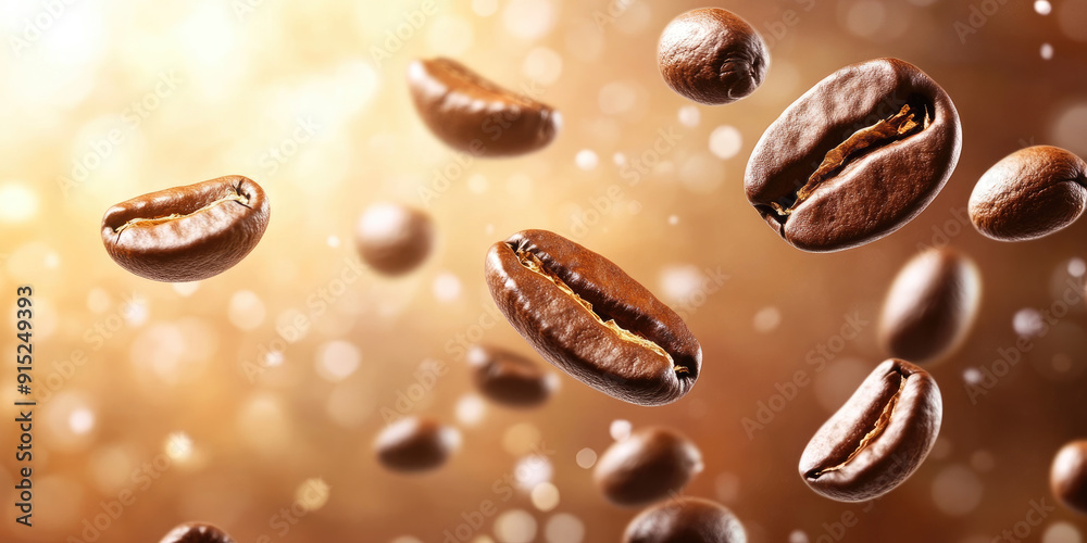 Coffee beans falling into the air with a blurred background. Coffee beans falling into the air with a blurred background.
