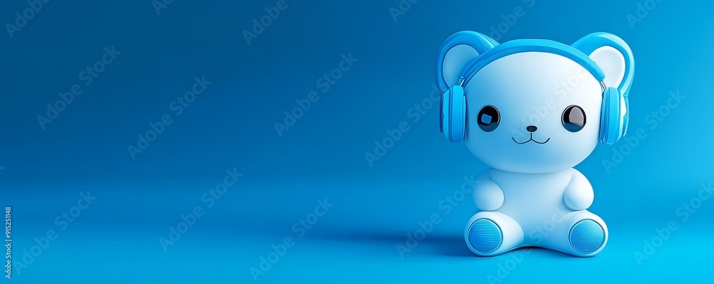 Cute cartoon bear with headphones on blue background. Cute cartoon bear with headphones on blue background.