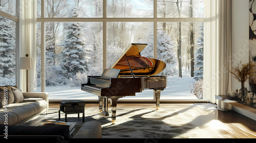 Grand Piano in a Wintery Living Room Setting