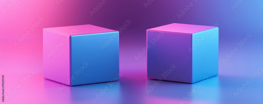 Two blue and pink cubes on a colorful background. Two blue and pink cubes on a colorful background.