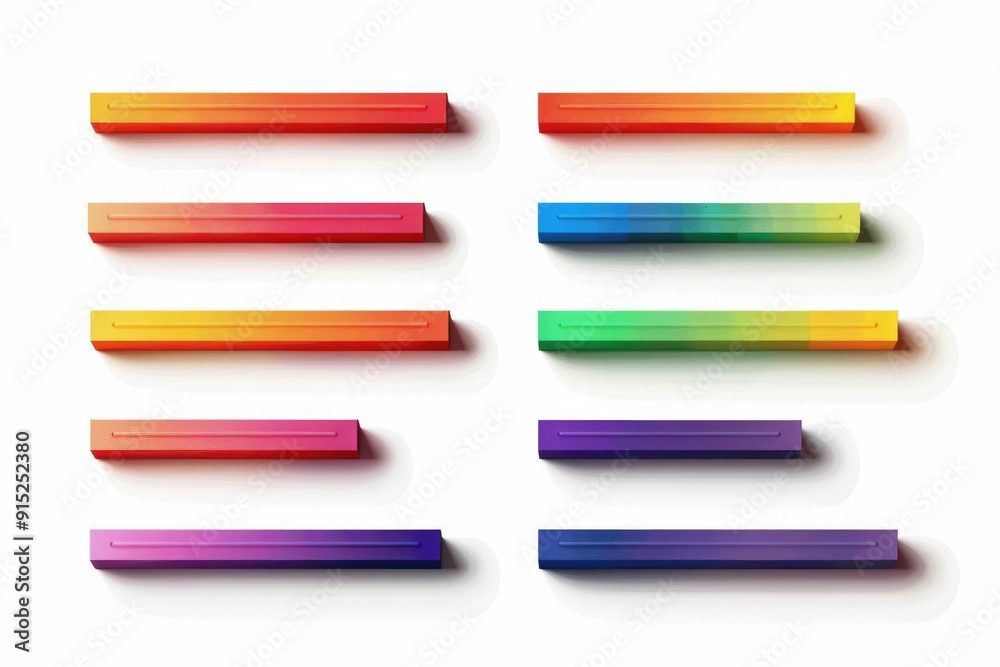 A set of colorful pencils arranged neatly on a plain white surface A set of colorful pencils arranged neatly on a plain white surface